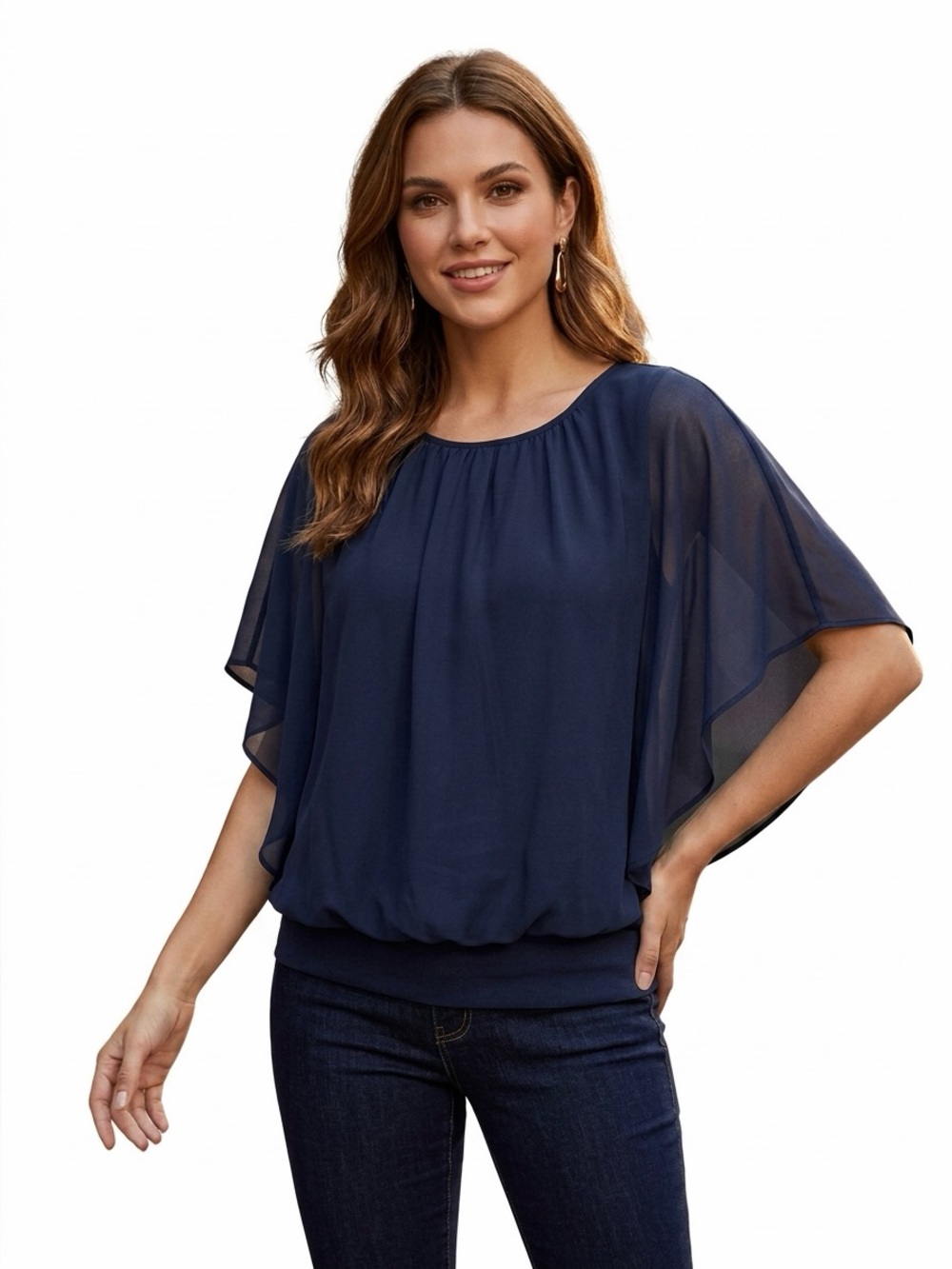 BCX Poncho Knit Lace Inlay Elastic Waist Blouse